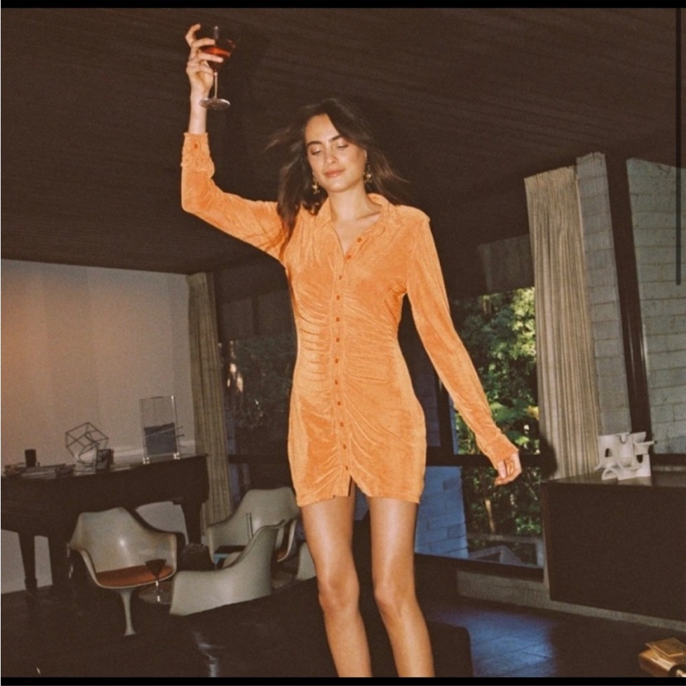 With Jean orange dress.